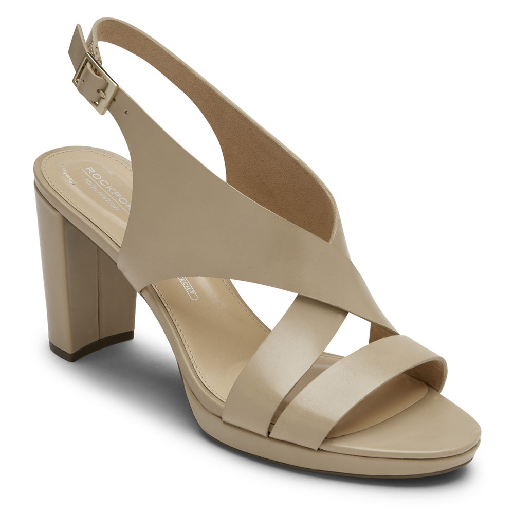 Rockport Womens Heels Beige - Total Motion Ivy Cross Slingback - UK 476-RIXWTZ